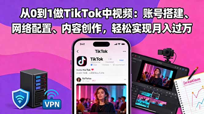 从0到1做TikTok中视频：账号搭建、网络配置、内容创作，轻松实现月入过万-摇钱树